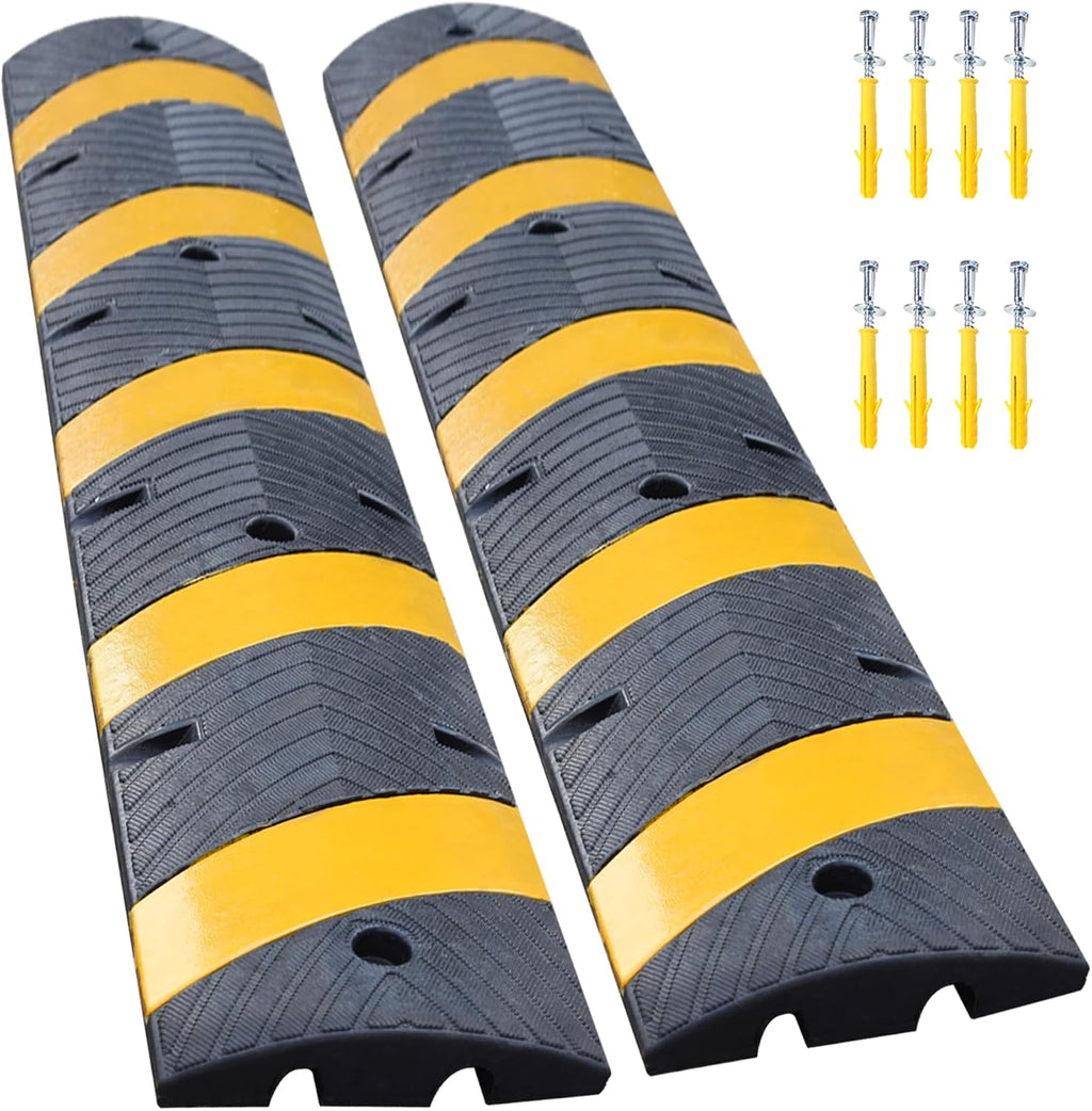 Orangestar 2-Pack 6Ft Rubber Speed Bump, 2 Channel Heavy Duty Speed Hump Cable