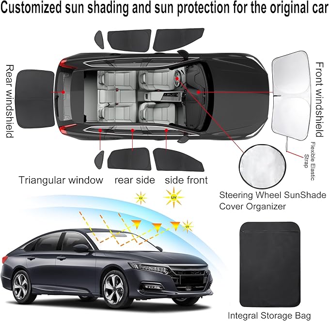 TINGLU Window Shades for Honda Accord 2023 2024 2025 Accessories Car Side Full - Image 3