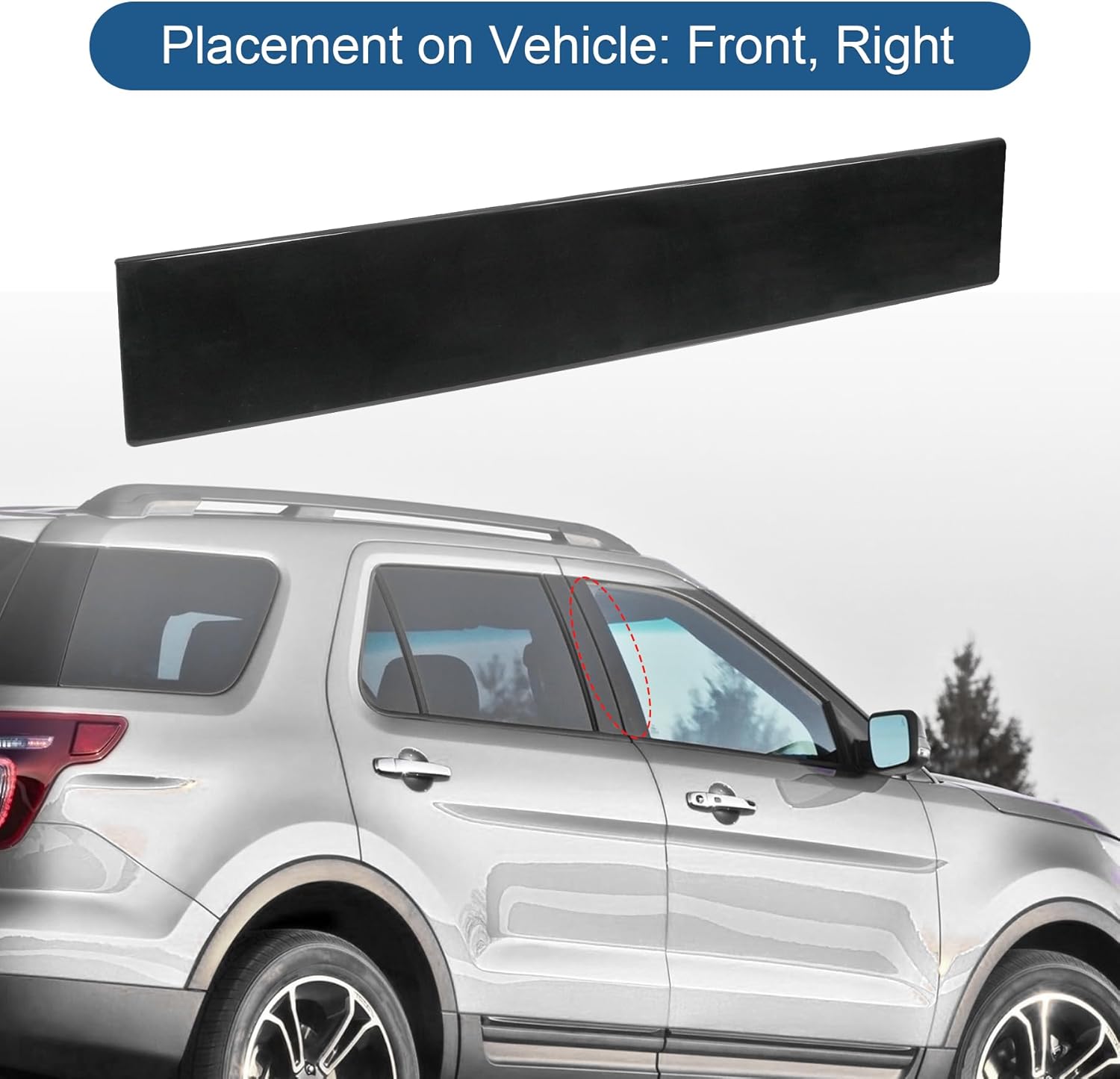 B Pillar Molding Trim 926-449 Front Right Passenger Side Door Applique Replacement for Ford Explorer 2011-2016 BB5Z7820554AB Gloss Black