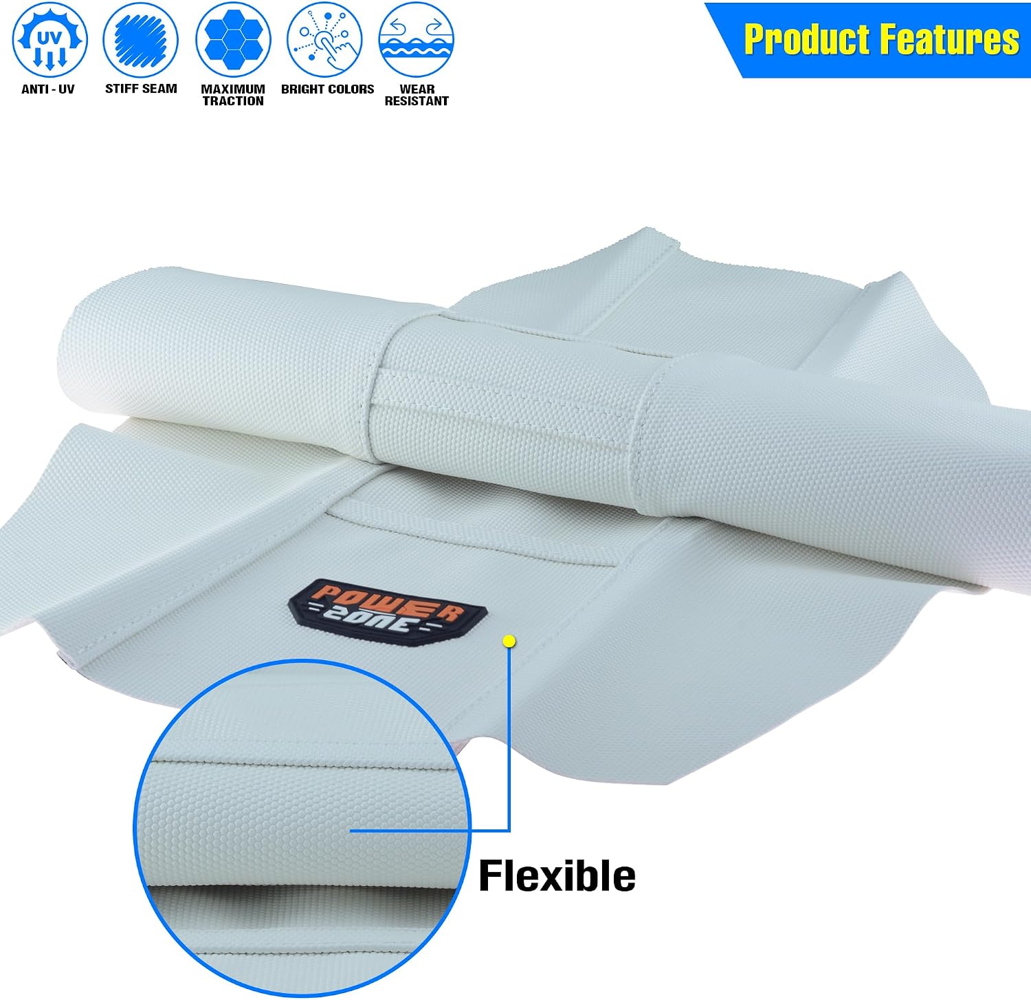 Universal Ribbed Dirt Bike Seat Cover - Gripper Soft Seat Cover for Most Dirt Pit Bike Motorcycle (All White)