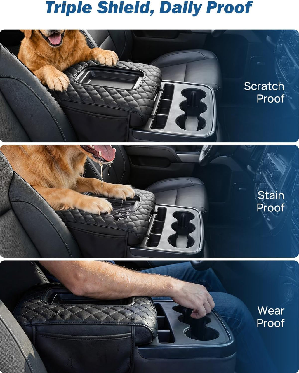 JOYTUTUS Center Console Cover Compatible with Silverado Sierra 2014-2018 Jump Seat, Leather Arm Rest Armrest Cover for Car, Durable Middle Console Cover Replacement for Trucks, with 2 Pocket