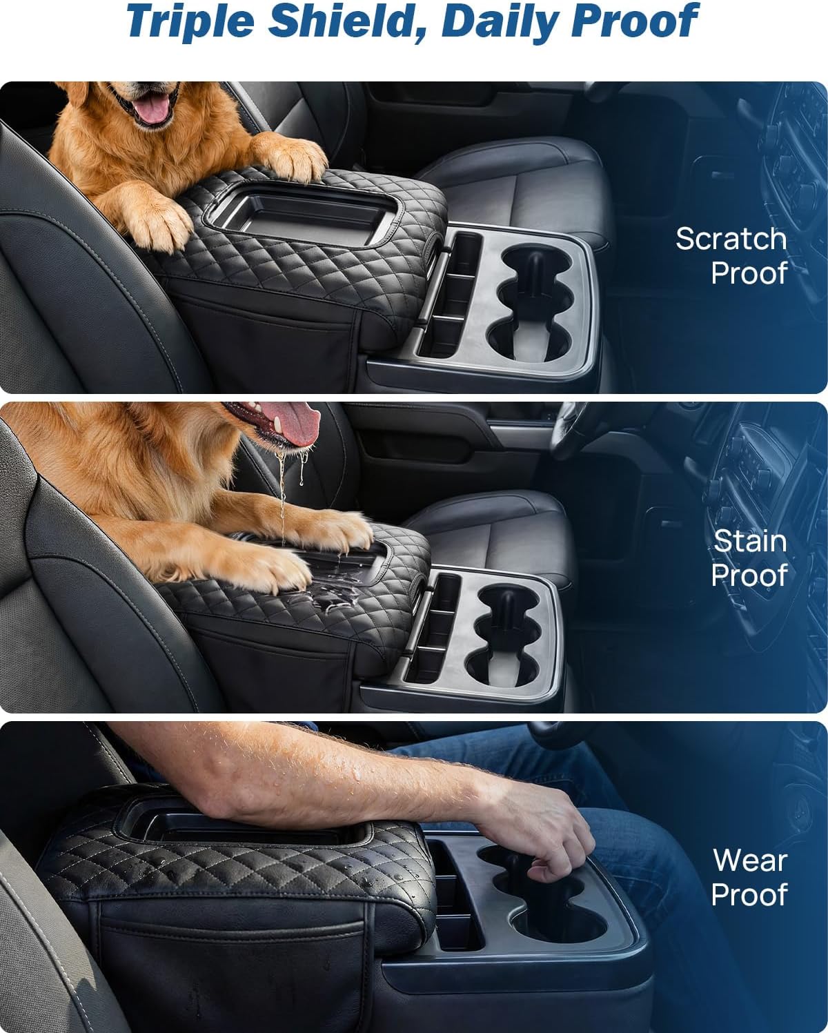 JOYTUTUS Center Console Cover Compatible with Silverado Sierra 2014-2018 Jump Seat, Leather Arm Rest Armrest Cover for Car, Durable Middle Console Cover Replacement for Trucks, with 2 Pocket