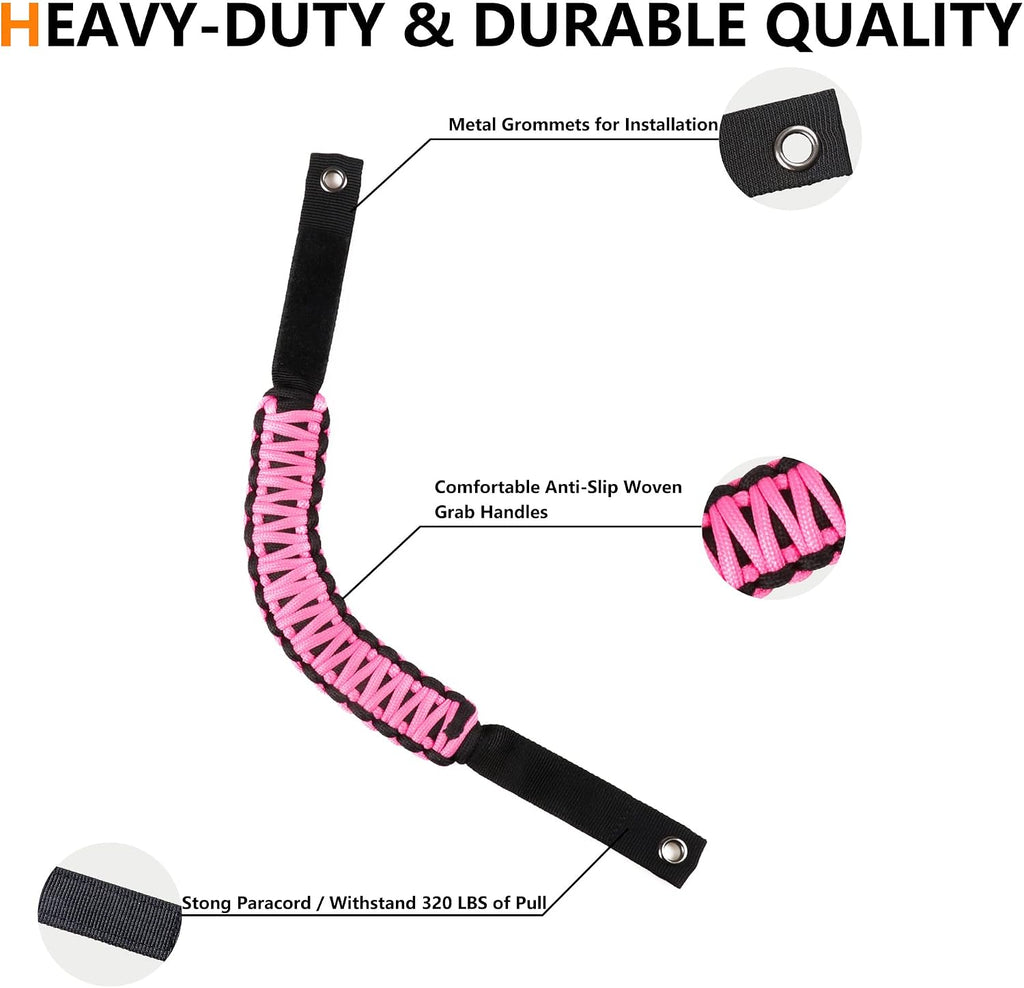 Roll Bar Grab Handles for 2021 2022 2023 2024 2025 2026 Ford Bronco 2 Door 4 Door Accessories Paracord Grip Handle, No Embroidery, 2 Pack Pink