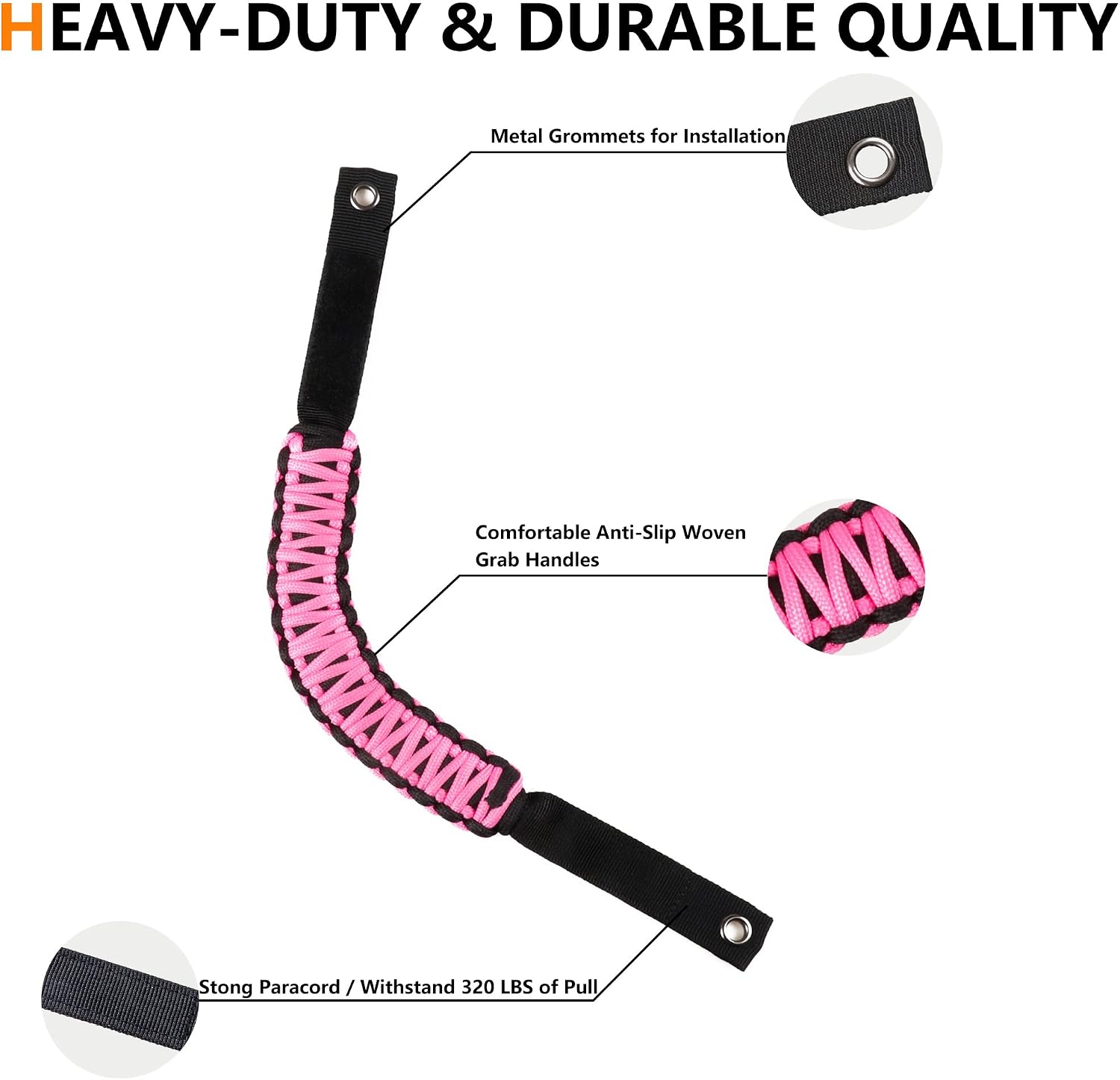 Roll Bar Grab Handles for 2021 2022 2023 2024 2025 2026 Ford Bronco 2 Door 4 Door Accessories Paracord Grip Handle, No Embroidery, 2 Pack Pink