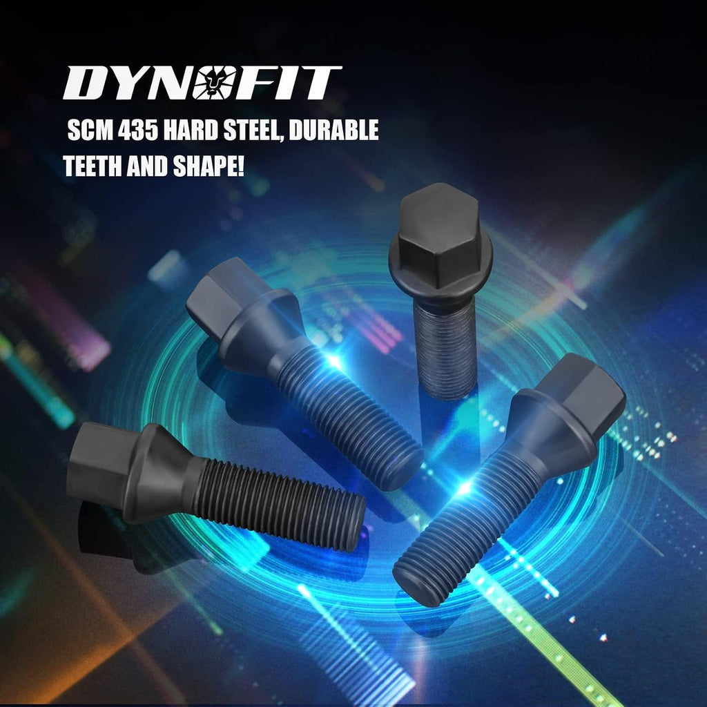 Dynofit M12x1.5 Lug Bolts Compaible with BMW E90 E36 E30 E34 E28, 40mm Shank 17mm hex Aftermarket Extended Wheel Bolts Set for 15mm Spacer, 12x1.5 Conical Seat Shiny Bolt/Studs for E23 E82 E93 E92