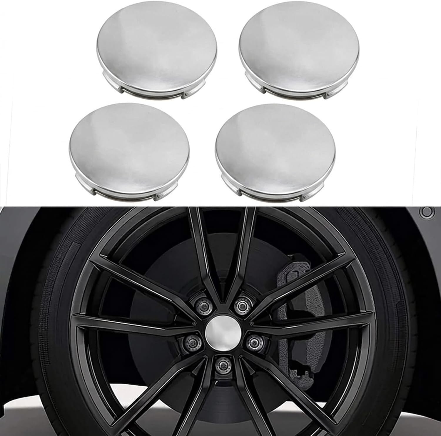 Car Wheel Center Cap Cover Kit Outer 83mm(3.26") Inner 76mm(3") Compatible with Tah-oe Su-burba Yu-kon ES-Calade Rims Center Hub Caps Covers Wheel Caps, Wheel Center Cover Caps Decor Kit 4Pack Silver