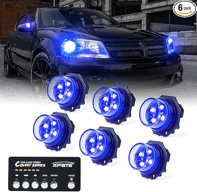 Xprite Blue LED Hideaway Strobe Police Lights Kit, 20 Flashing w/Control Panel by XPRITE