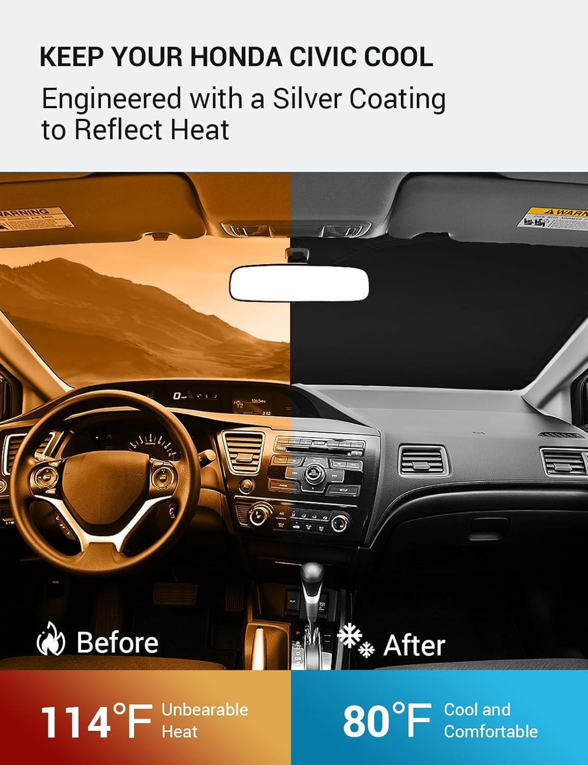 Proadsy 2026 Upgrade Windshield Sun Shade Custom Fit 2012-2015 Civic Foldable Front Sunshade Protector Sun Visor Blocks UV Rays Keep Car Cooler