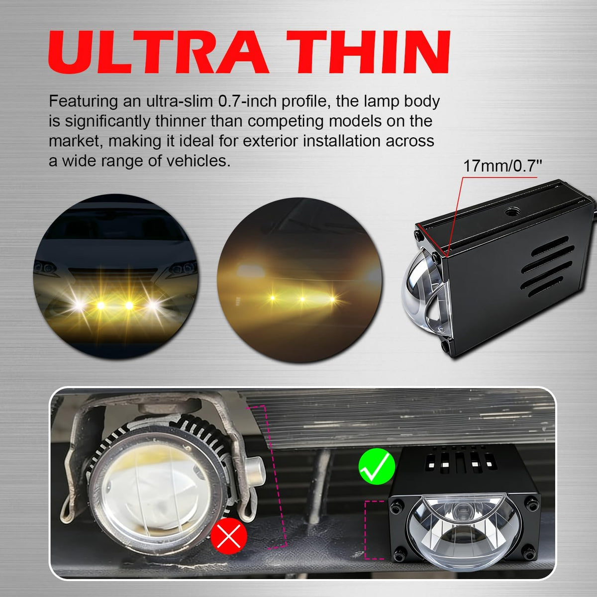 super bright led grille projector lights kit white/yellow, close-up detail