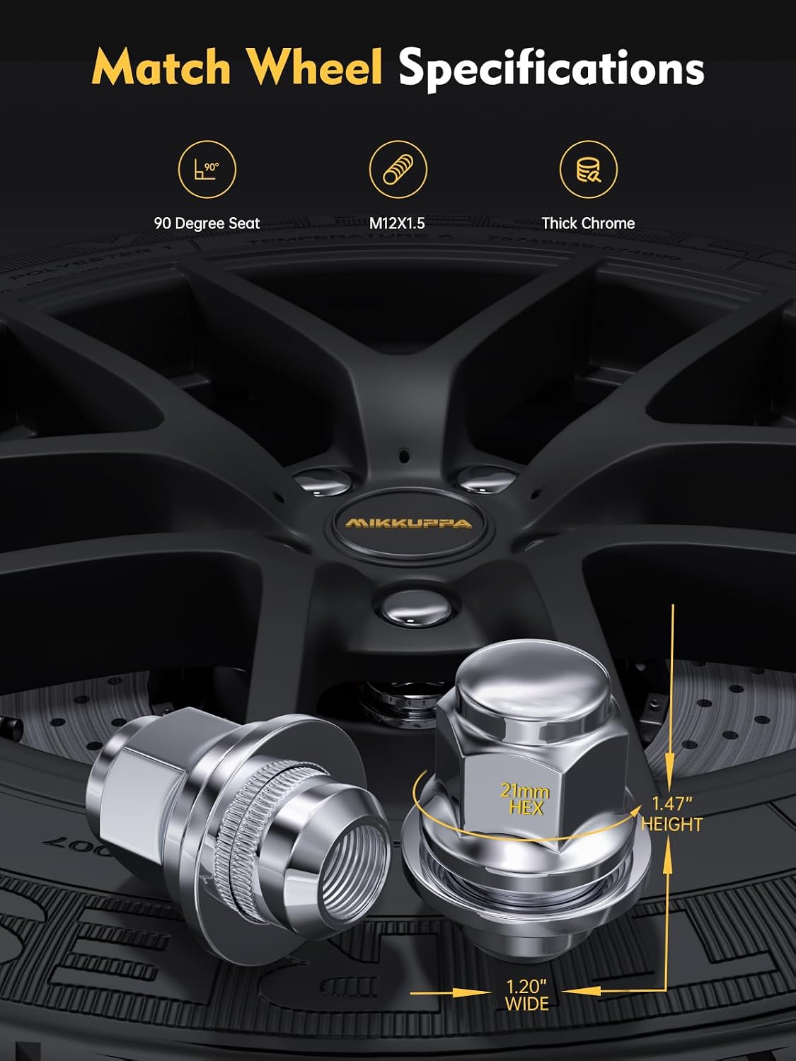 MIKKUPPA M12x1.5 Mag Lug Nuts - Replacement for Toyota Avalon Camry Corolla Highlander RAV4 Sienna Matrix Prius Venza Crown OEM Factory Wheels, Chrome 20pcs Tire Nuts with Washer