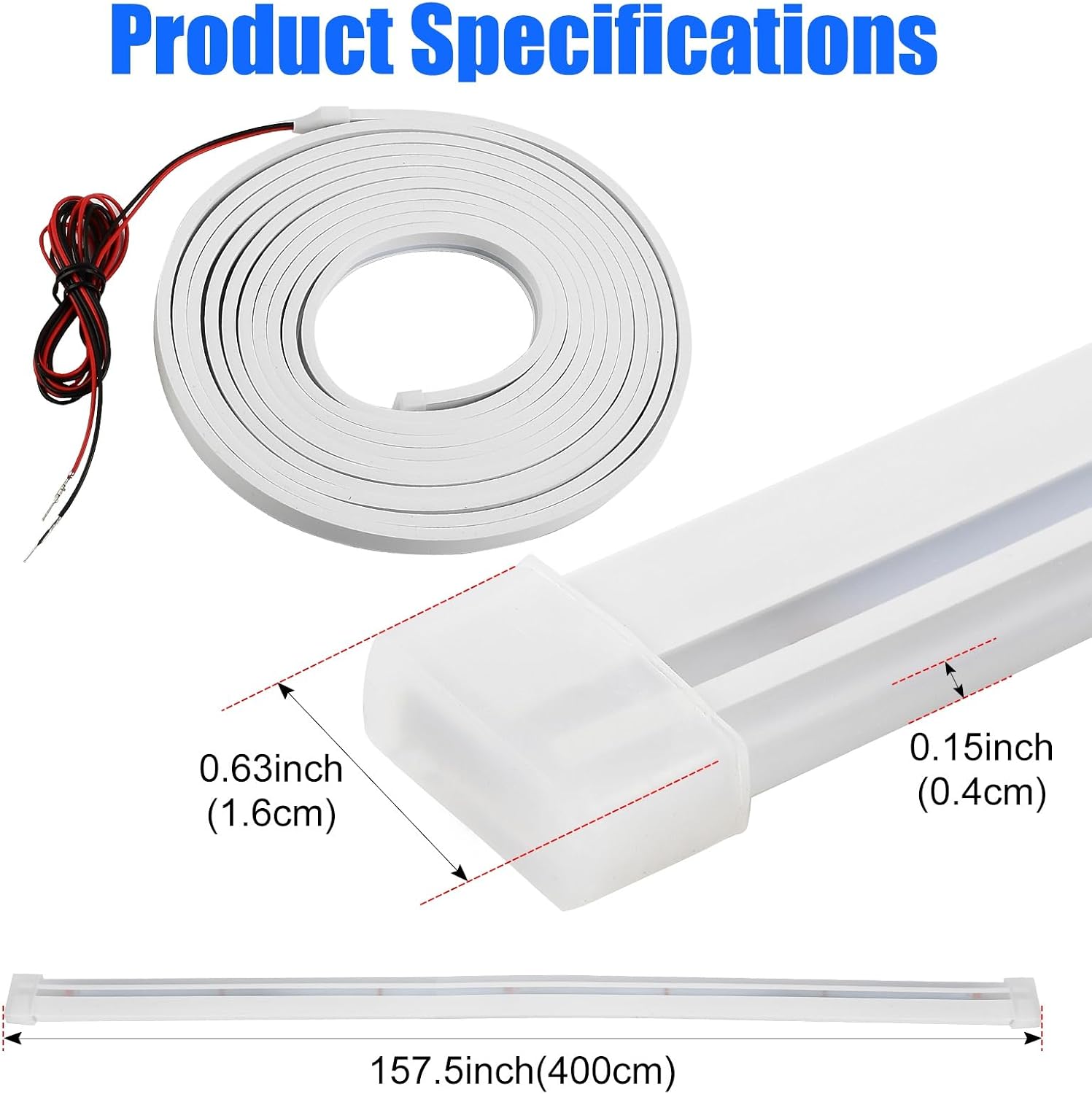JSCARLIFE LED Car Trunk Light Strip (13FT/4M) - High-Brightness Universal Waterproof Car Boot Lighting with Delay Shutoff, Flexible Silicone Design for SUV/Sedan/Pickup (White)