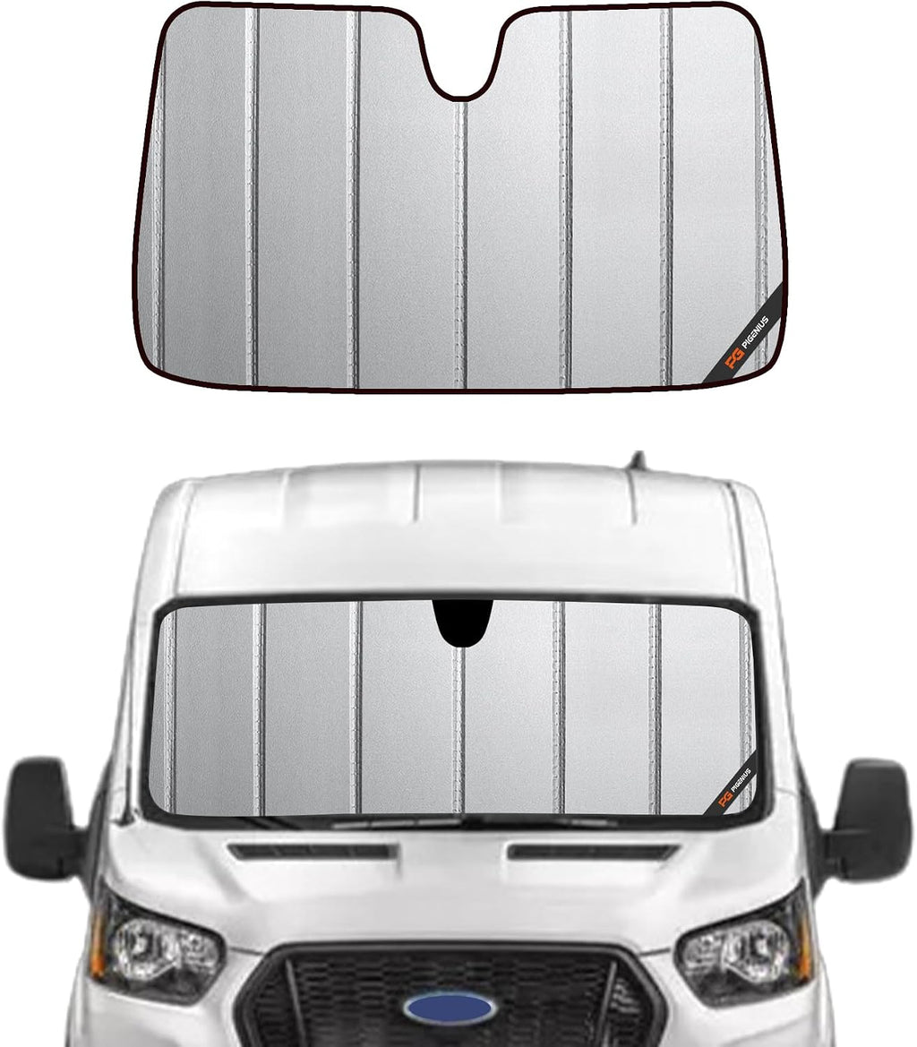 Pigenius Windshield Sun Shade for Ford Transit 2015-2026, Premium Grey Leather Finish