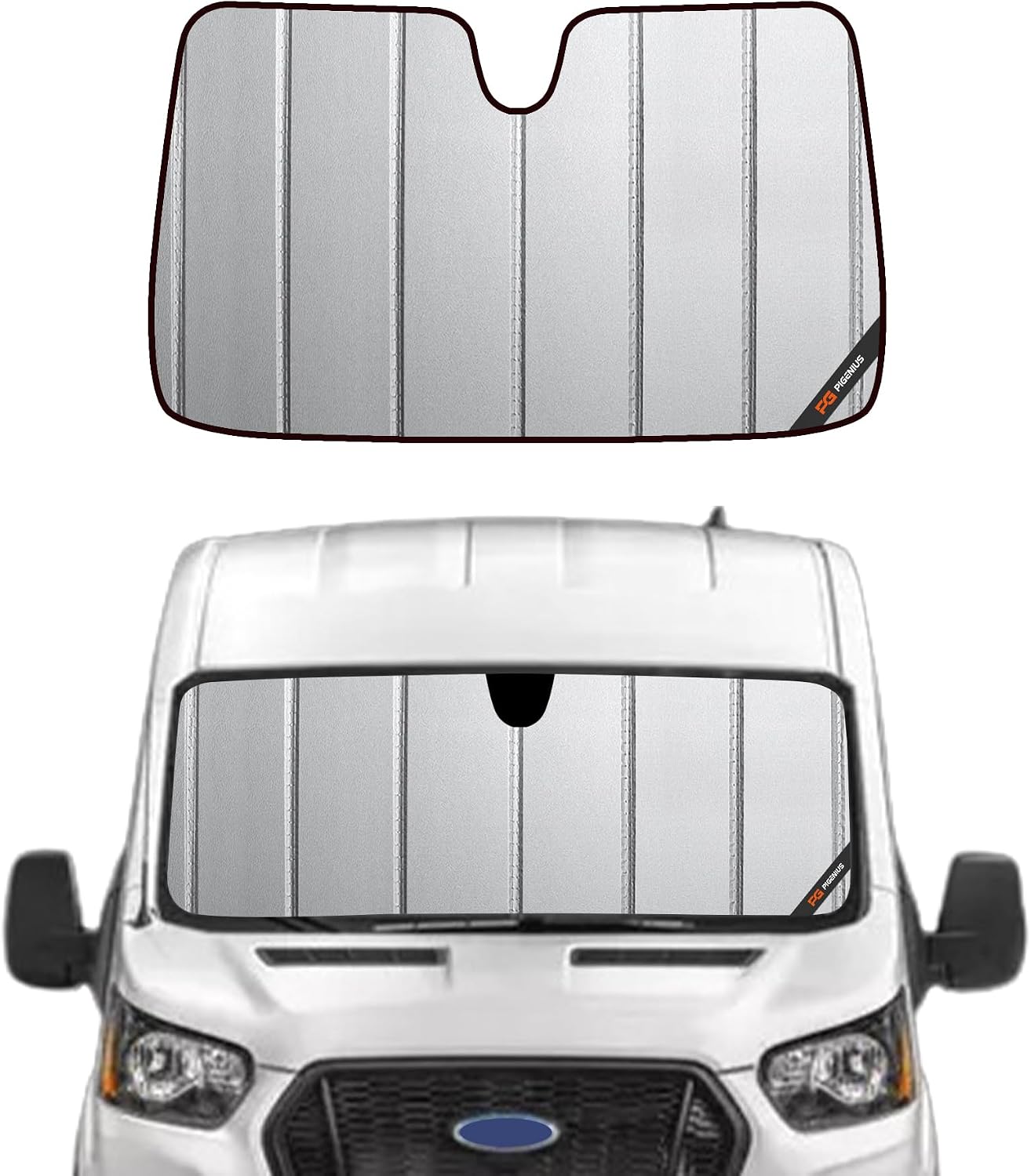 Pigenius Windshield Sun Shade for Ford Transit 2015-2026, Premium Grey Leather Finish