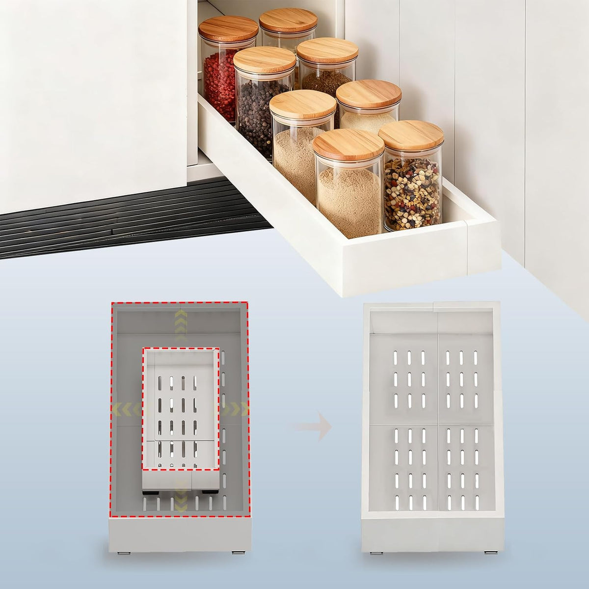 fokyfok pull out cabinet organizer,7"-11"w,17"-24"d,expandable,adhesive, main product view
