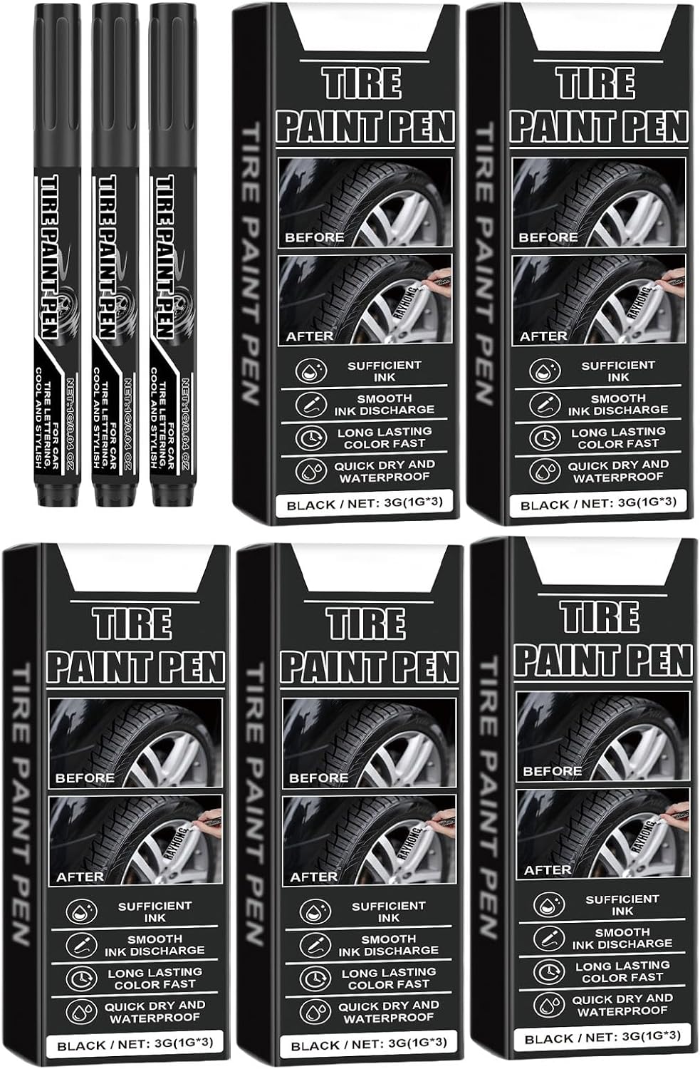 15 Pieces Black Paint Pen Car Tires Paint Pen Water Resistant Quick Drying Tire Marker Pen for Car Tires Scratch Repair
