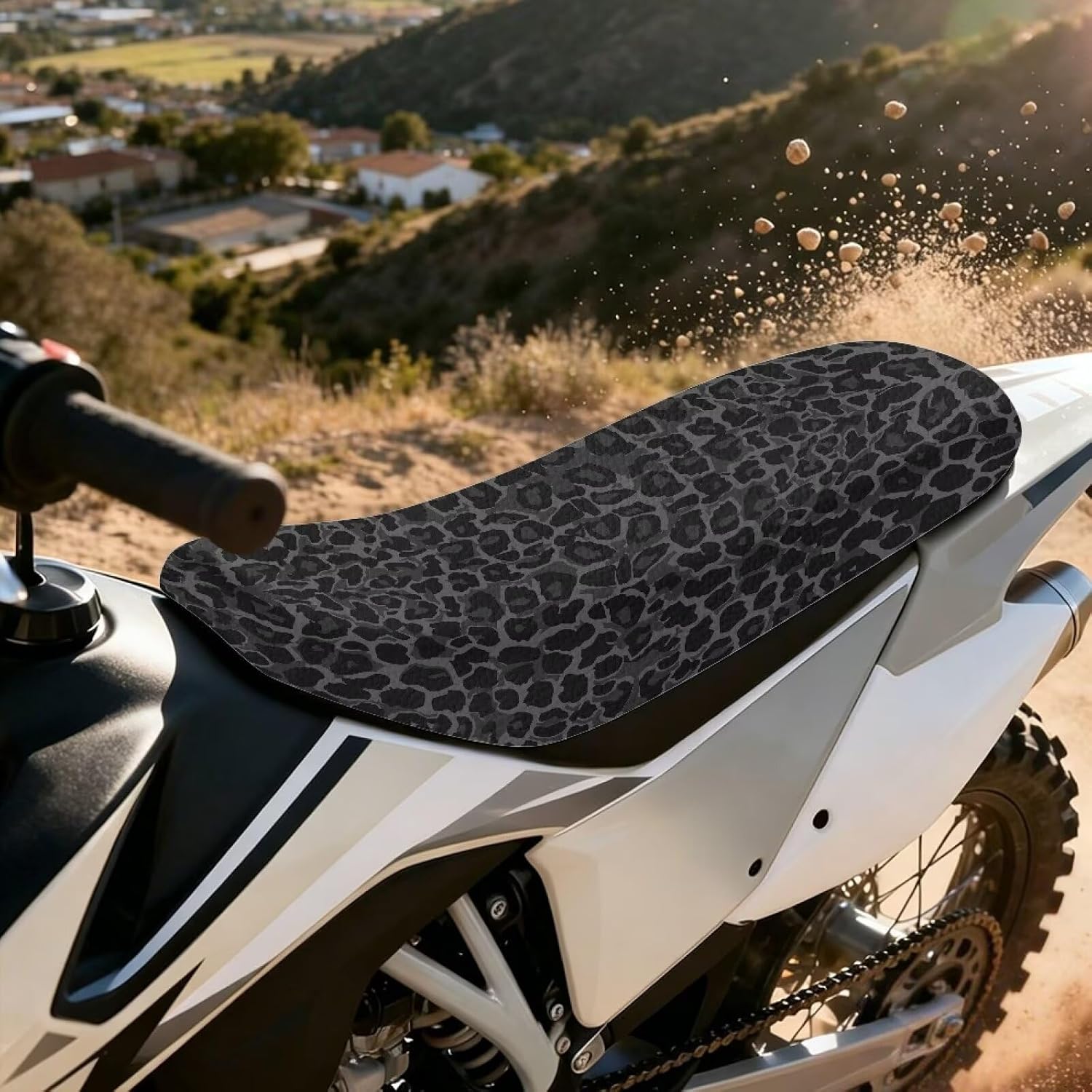 Cheetah Leopard Print Dirt Bike Seat Cover Universal Soft PU Cushion Covers All-Season Protection Cover Easy to Install Universal Fit for Motorcycle Motorcross Enduro