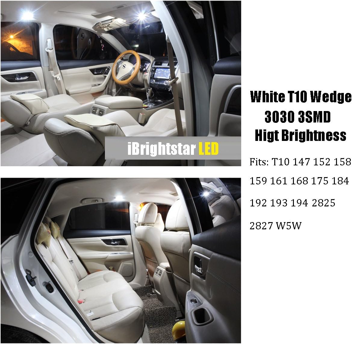 iBrightstar Extremely Bright Wedge T10 168 194 LED Bulbs for Car Interior Dome Map Door Courtesy License Plate Lights, Xenon White