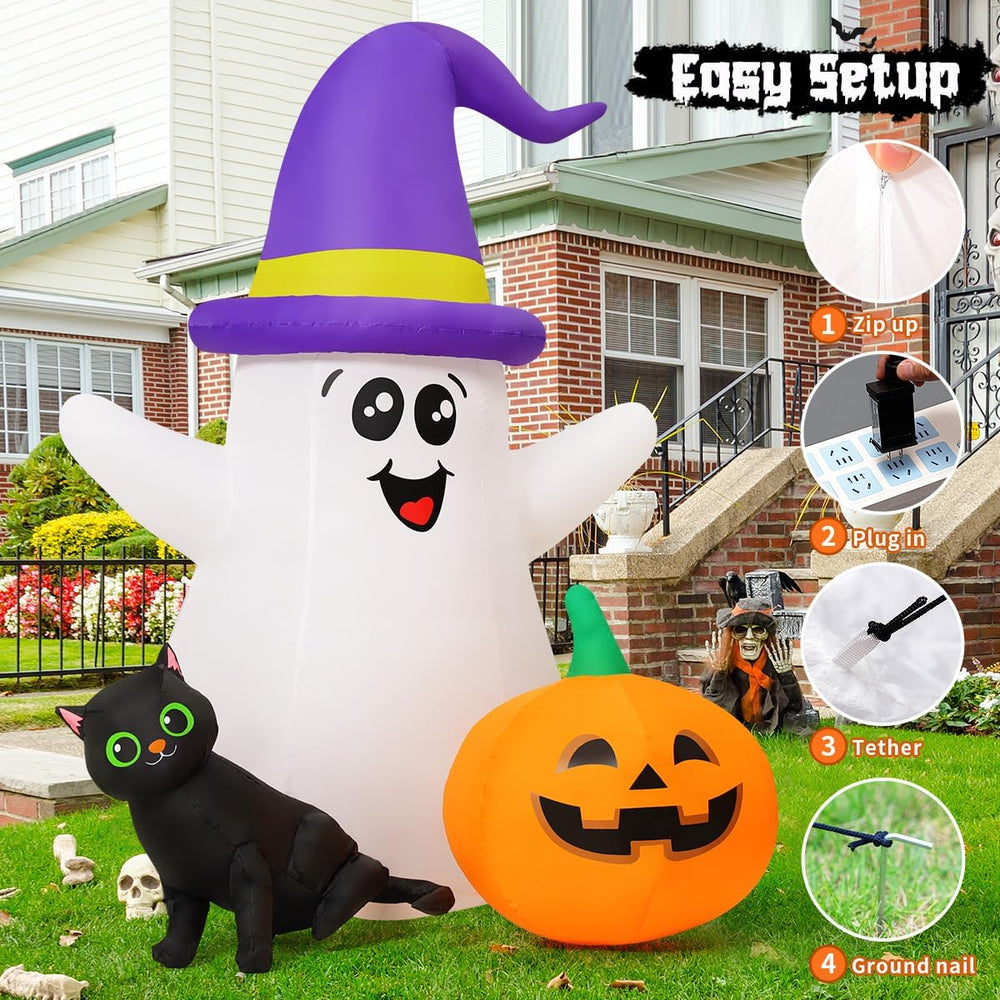GOOSH 5 FT Halloween Inflatables Ghost Outdoor Decorations Blow Up Yard Cute ...