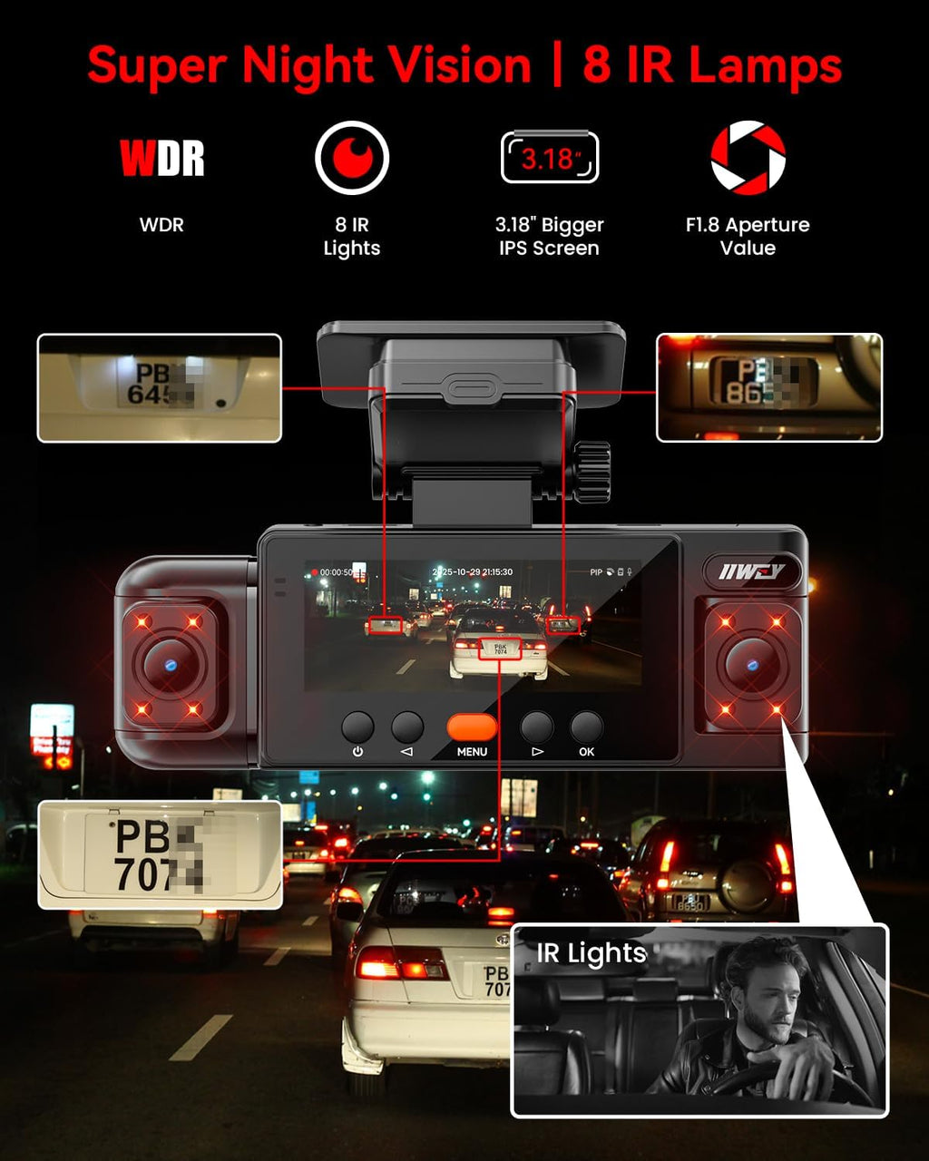 iiwey n6 360° dash cam 4 channel, free, close-up detail