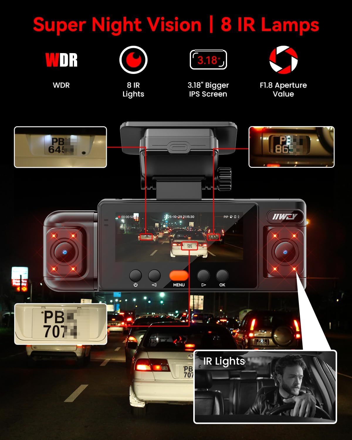iiwey n6 360° dash cam 4 channel, free, close-up detail
