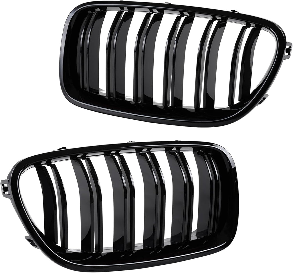 F10 Grille Front Kidney Grill Compatible with BMW 5 series F10 F11 M5 2010-2017 Double Slats ABS Gloss Black Grills 2Pcs (For F10 2010-2017 Double Slats)