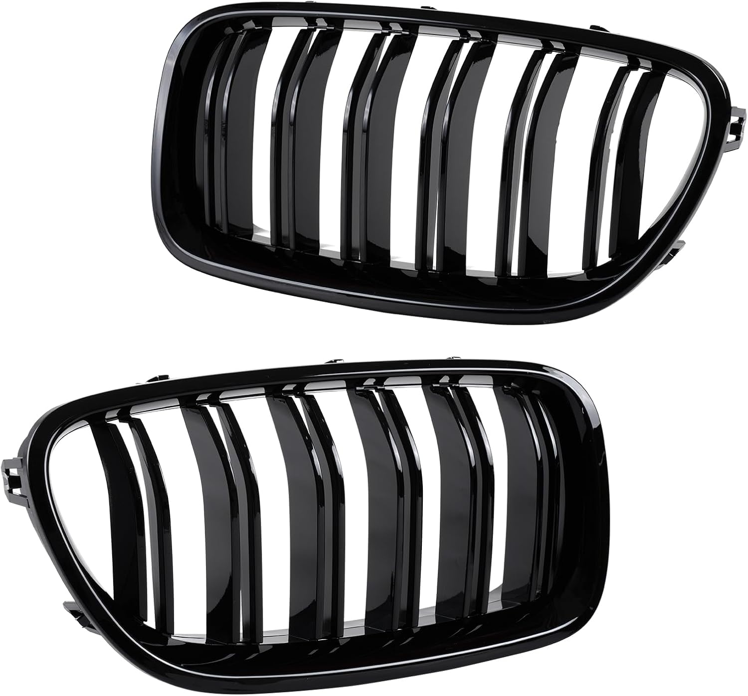 F10 Grille Front Kidney Grill Compatible with BMW 5 series F10 F11 M5 2010-2017 Double Slats ABS Gloss Black Grills 2Pcs (For F10 2010-2017 Double Slats)