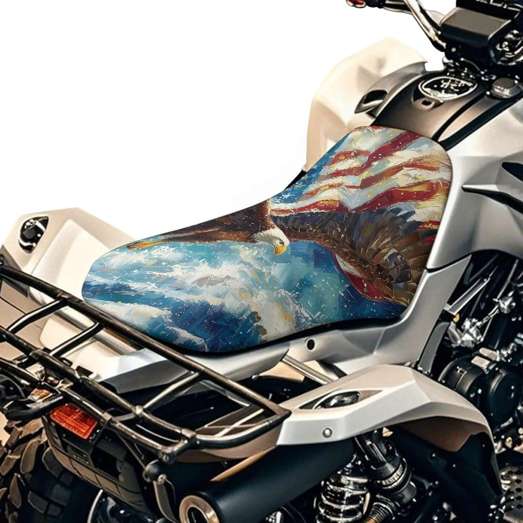 Forchrinse American Flag Eagle ATV Seat Cover Universal Four Wheeler Seat Cover Waterproof Motorcycle Cushion Covers Compatible with Polaris Sportsman Polaris Scrambler Honda Rancher