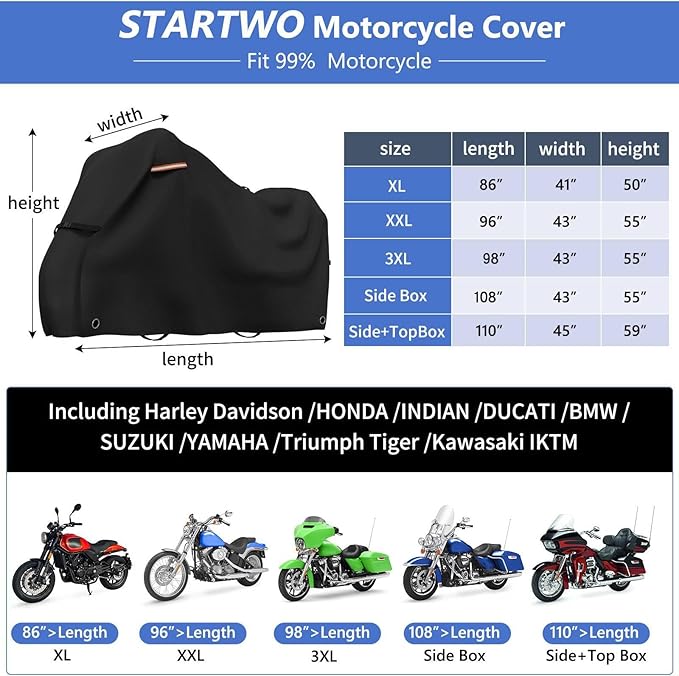 STARTWO Motorcycle Covers with Side Box Waterproof Outdoor - Image 8