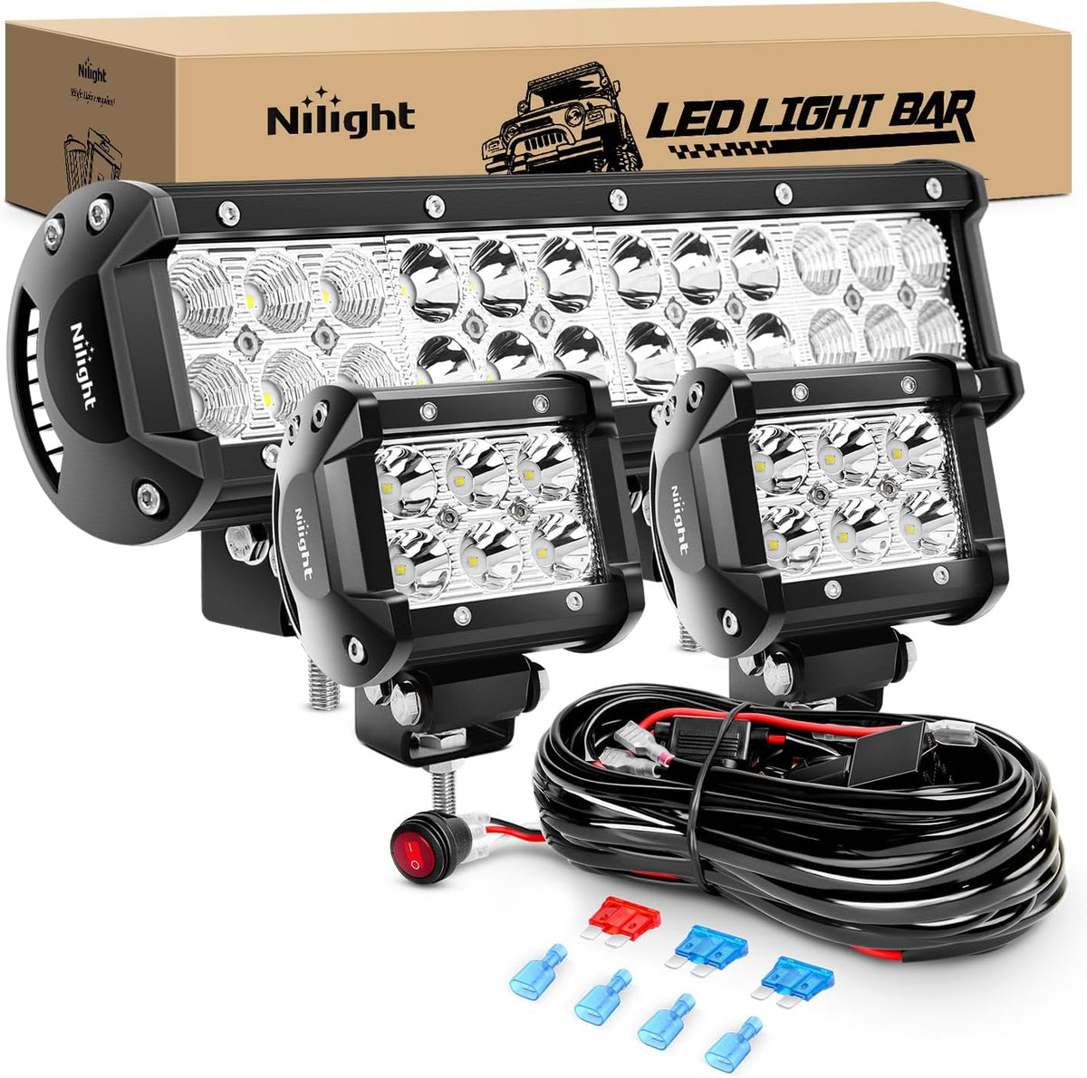 nilight 12 inch 72w spot flood combo led, main product view
