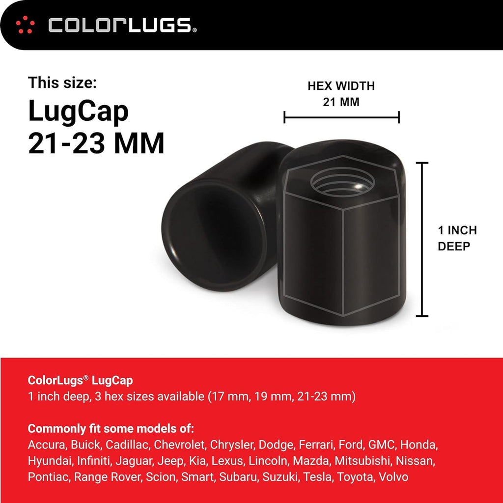 ColorLugs Vinyl Lug Nut Cover | Black | Flexible Fit Wheel Lug Nut Cap | Fits 21-23 mm | Pack of 25 | Includes Deluxe Extractor | Made in the USA