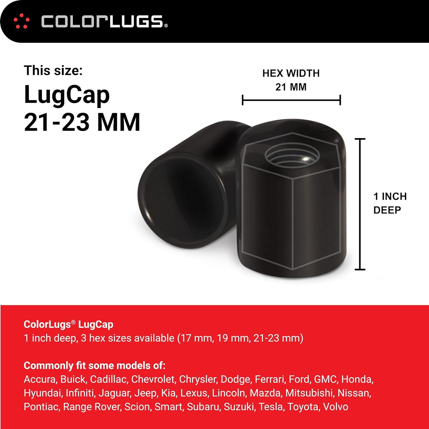ColorLugs Vinyl Lug Nut Cover | Black | Flexible Fit Wheel Lug Nut Cap | Fits 21-23 mm | Pack of 25 | Includes Deluxe Extractor | Made in the USA