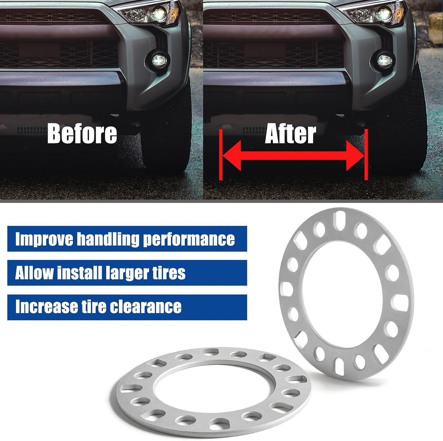 JiiinMiiin 1/4"(6mm) 8x165.1 8x170 8x180 8 Lug Wheel Spacers for F250 E350 Ram 2500 3500 Express 3500 K3500 Silverado Suburban 2500 Sierra 2500HD 3500HD, 4PCS