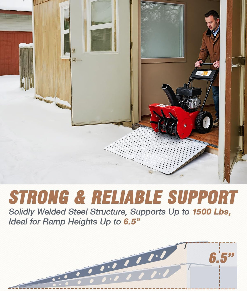 29 x 48 Inch Heavy-Duty Shed Loading Ramp Kit, 2 Pack | Shed Garage Shipping Container Ramps w/ Anti-Slip Punch Plate for Riding Mowers Lawn Tractors Snow Blowers Garden Carts