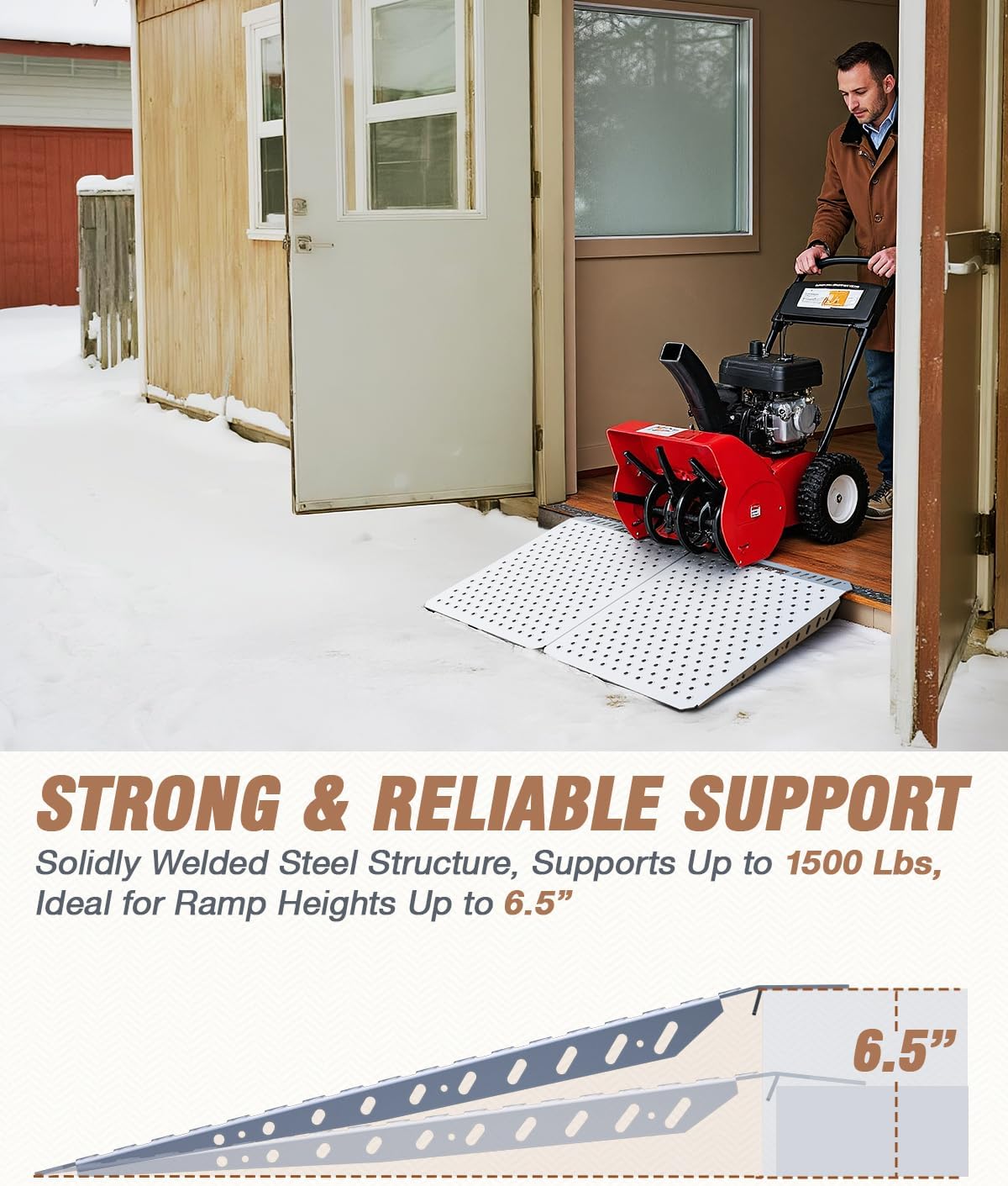 29 x 48 Inch Heavy-Duty Shed Loading Ramp Kit, 2 Pack | Shed Garage Shipping Container Ramps w/ Anti-Slip Punch Plate for Riding Mowers Lawn Tractors Snow Blowers Garden Carts