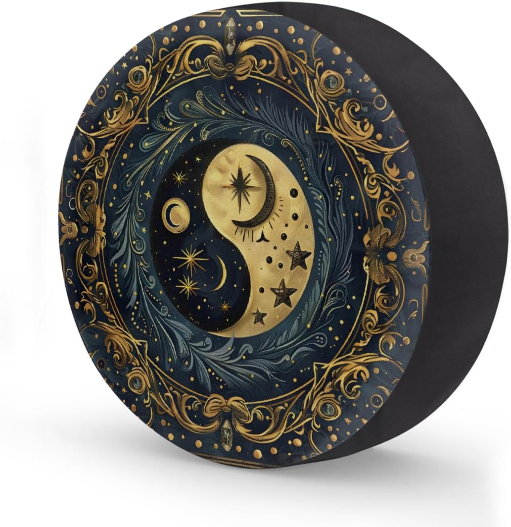 Ethnic Yin Yang Elastic Tire Covers Rv Spare Tire Covers Trailer Tire Covers Made of Various Vehicle Types Including Campervans Trucks Trailers SUV Waterproof Sunproof Dustproof 16inch
