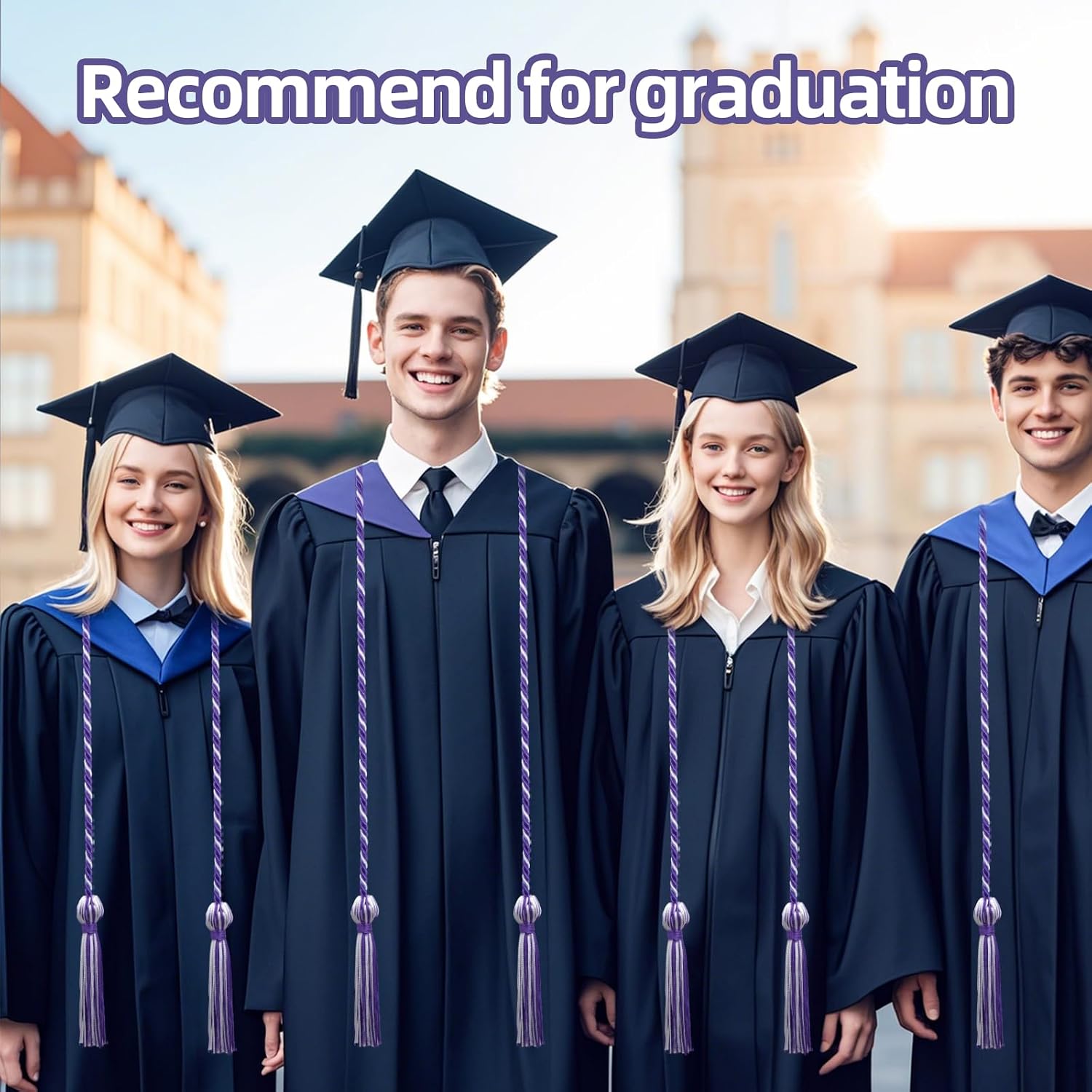 16 Pack Purple with White Graduation Honor Ropes Cords Bulk, Yarn Honor Cords with Tassel for High School Bachelor Gown College Graduation 2025(Purple with White)