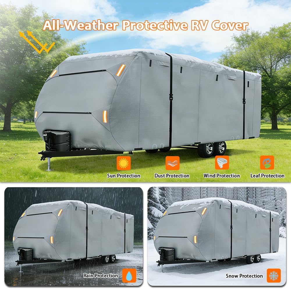 RV Cover for Forest River Puma Camping Edition 122bhce 2025-2026, Heavy Duty Water Resistant Travel Trailer Motorhome Cover with Windproof Straps All-Weather Camper Cover