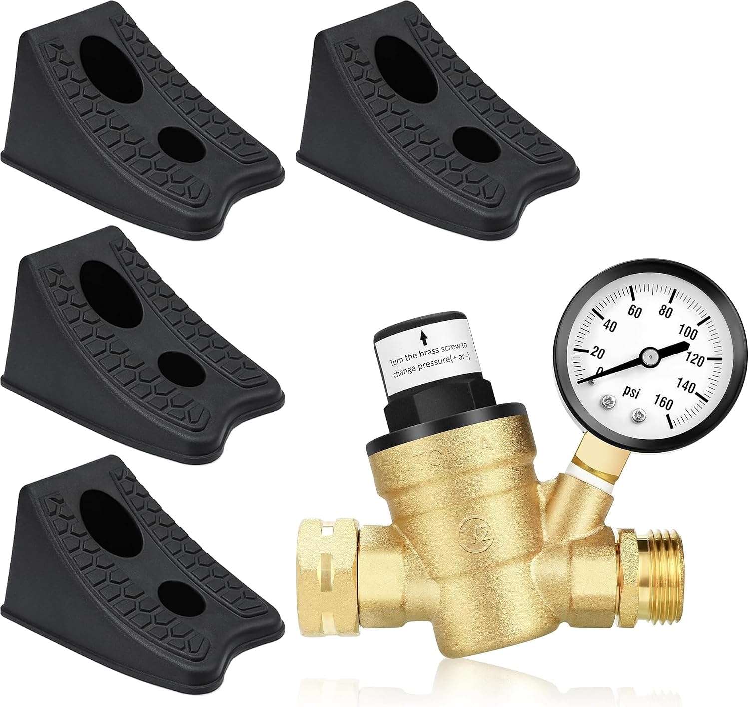 TONDA RV Water Pressure Regulator and Wheel Chocks