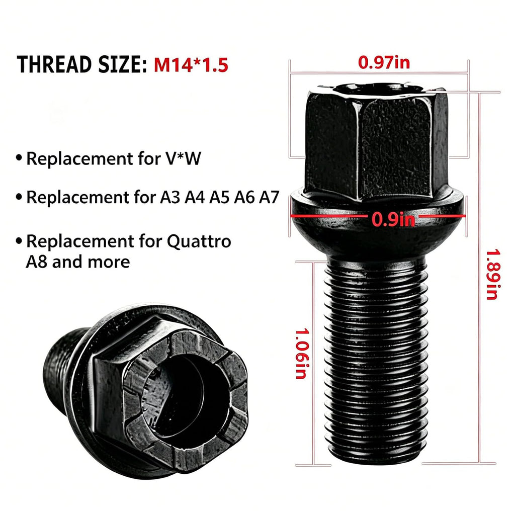 5Pcs WHT002437 Wheel Lug Nut Bolts M14x1.5 8D0601139D Wheel Lug Bolt | Replacement for VW Golf Jetta Passat Beetle CC for Audi A3 A4 A5 A6 A7 Quattro A8- Front or Rear Side (Black)