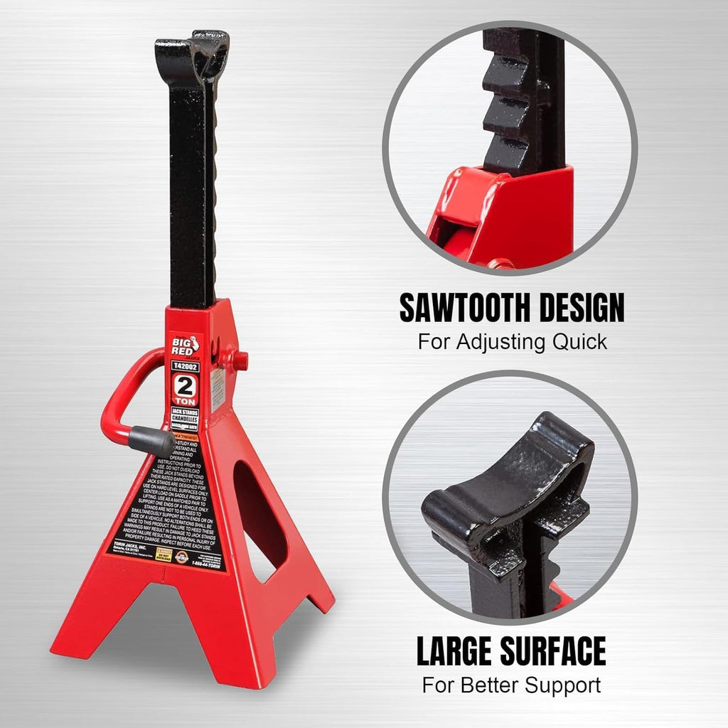 Big RED 2 Ton Steel Car Jack Stands, Fit for Automotive Cars, Sedans, 2 Pack