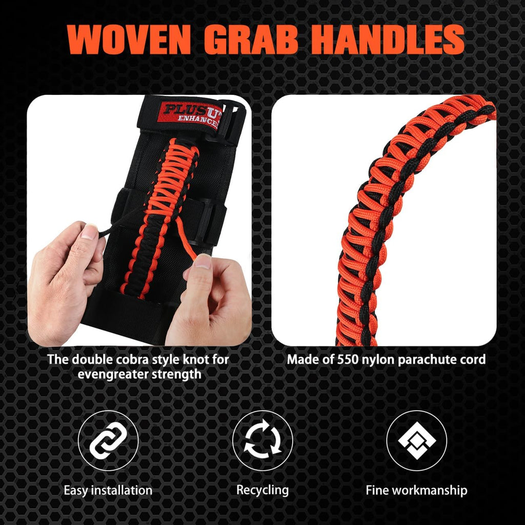 Roll Bar Grab Handles Grips Triple Straps for UTV ATV Polaris Ranger RZR XP900 1000 Honda Pioneer Talon Kawasaki Wildcat Yamaha YXZ Can Strap 1.75 to 2 Inch Bars 2PCS Orange