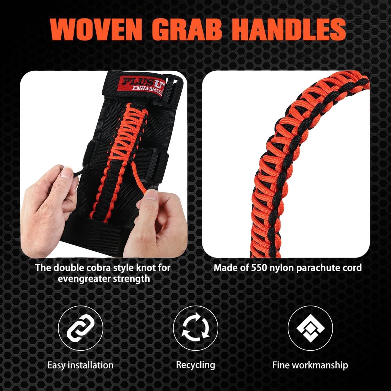 Roll Bar Grab Handles Grips Triple Straps for UTV ATV Polaris Ranger RZR XP900 1000 Honda Pioneer Talon Kawasaki Wildcat Yamaha YXZ Can Strap 1.75 to 2 Inch Bars 2PCS Orange