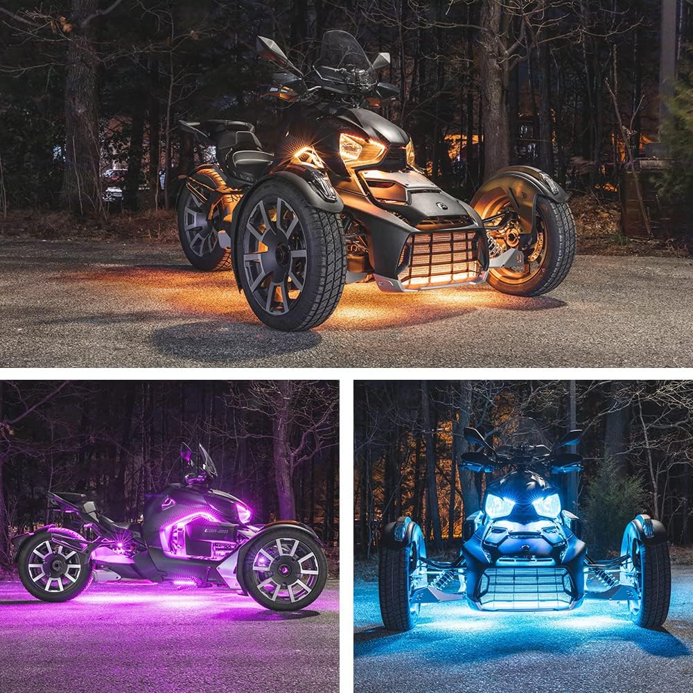 LEDGlow 20pc Advanced Million Color LED Neon Underglow Lighting Kit Fits Can-Am Ryker Motorcycles - Automatic Brake Lights Feature - Waterproof Control Box w/Remotes - Multi-Color Flexible Strips