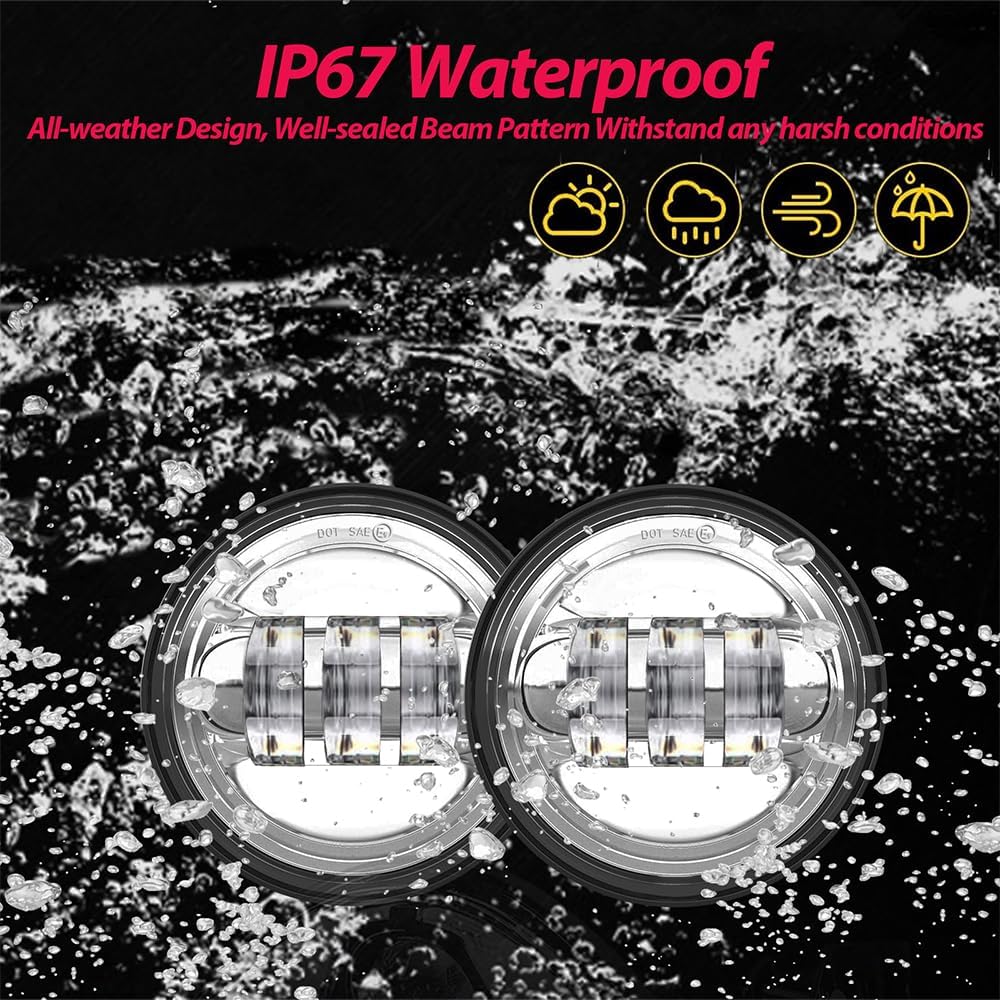 4.5 inch motorcycle led fog passing lights compatible showing dimensions