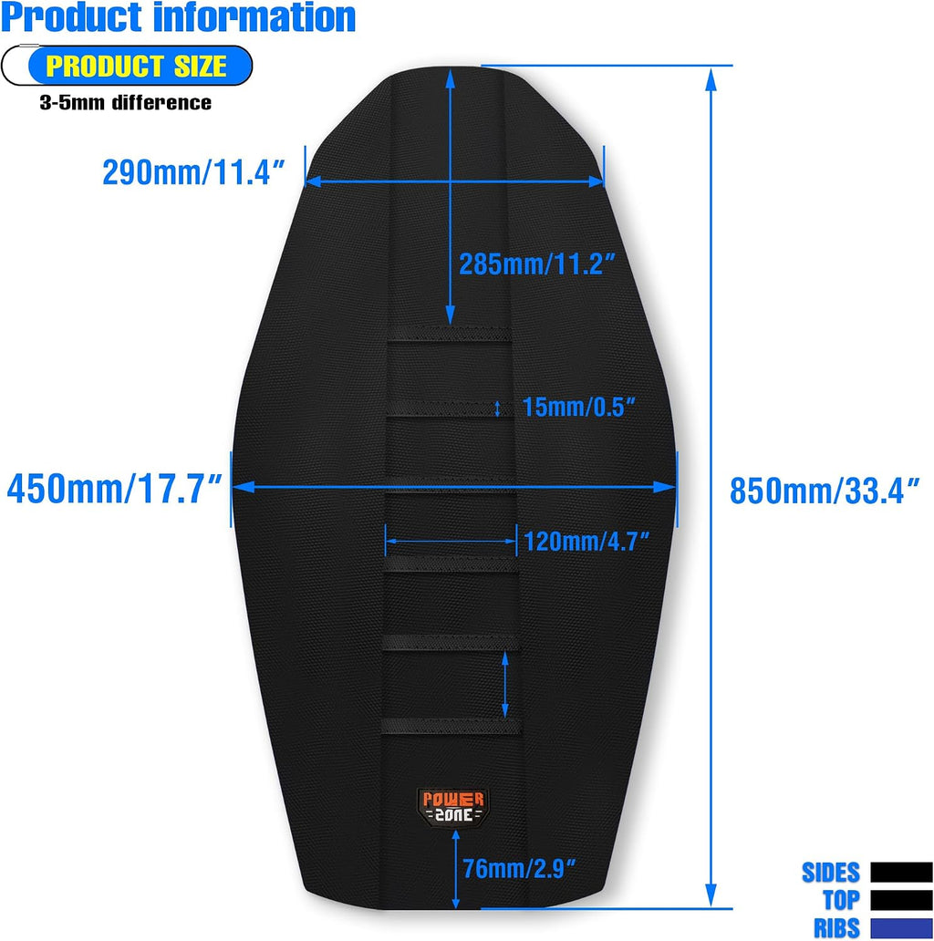 Motorcycle Universal Seat Cover Non-Slip Rubber Striped Gripper Soft Sewing for Yozma In10 CRF WR WRF RMZ YZF SXF EXC EXC XC SX CR KLX Dirt Pit Bike Motocross Off Road Motorbike (Black)