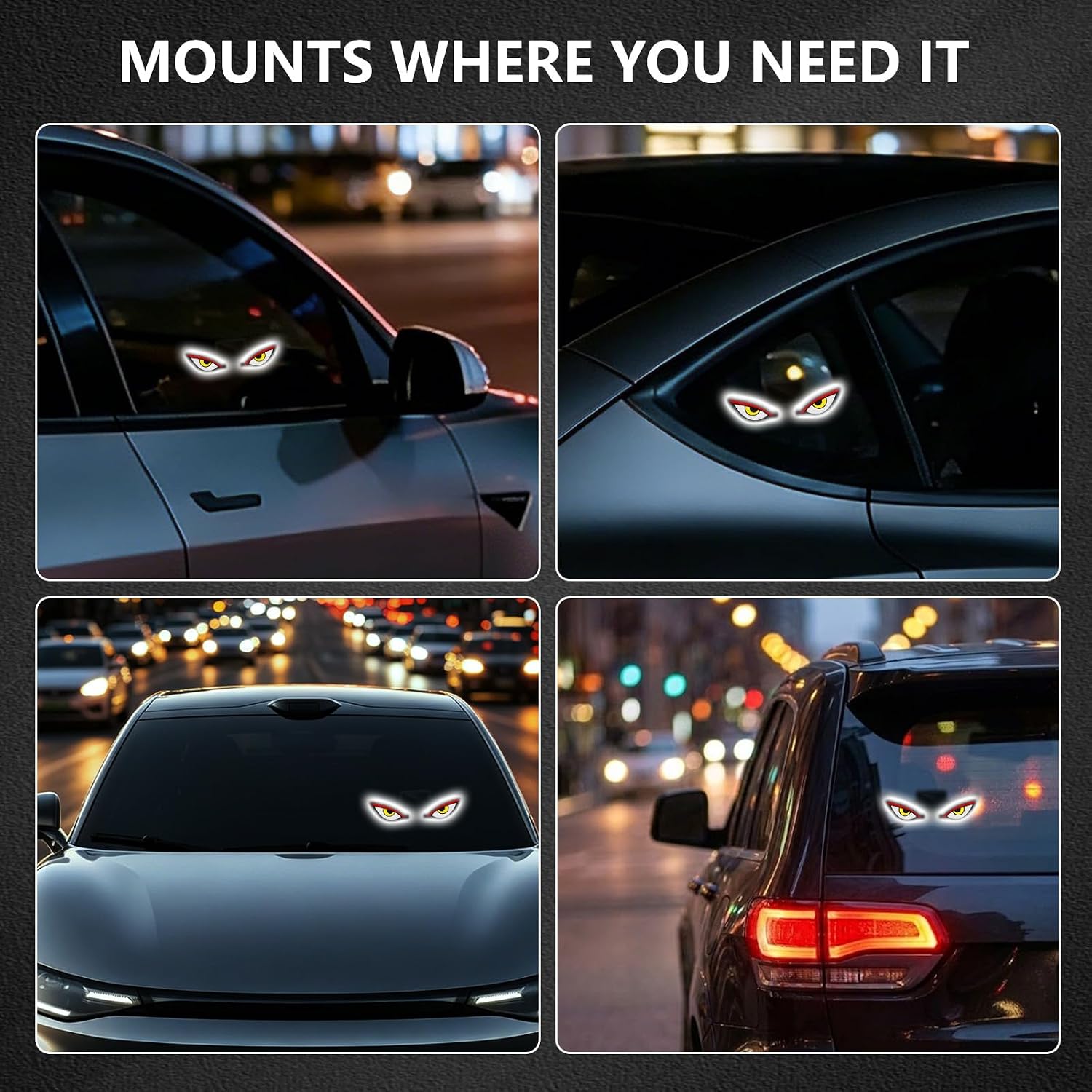 Solar Devil Eyes Car LED Light, Wireless No Drill Demon Eye Warning Lights for Car Windshield & Rear Window, Type-C Rechargeable Animated LED Eyes for Cars, SUVs, Trucks, Vans (1 Pack)