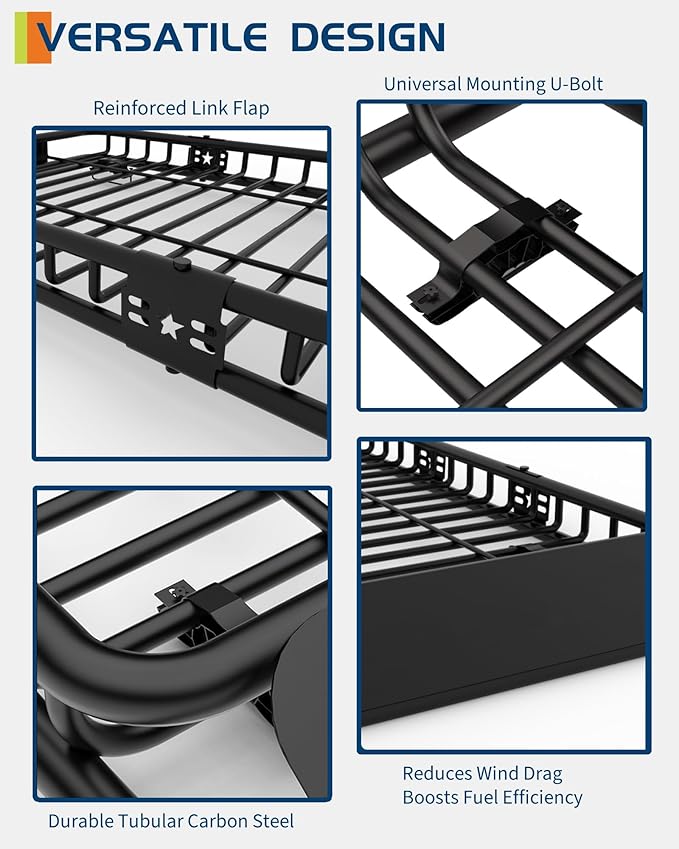 64" x 39" Universal Roof Rack Carrier Basket, 200 Lbs Capacity Car Cargo Rack - Image 2