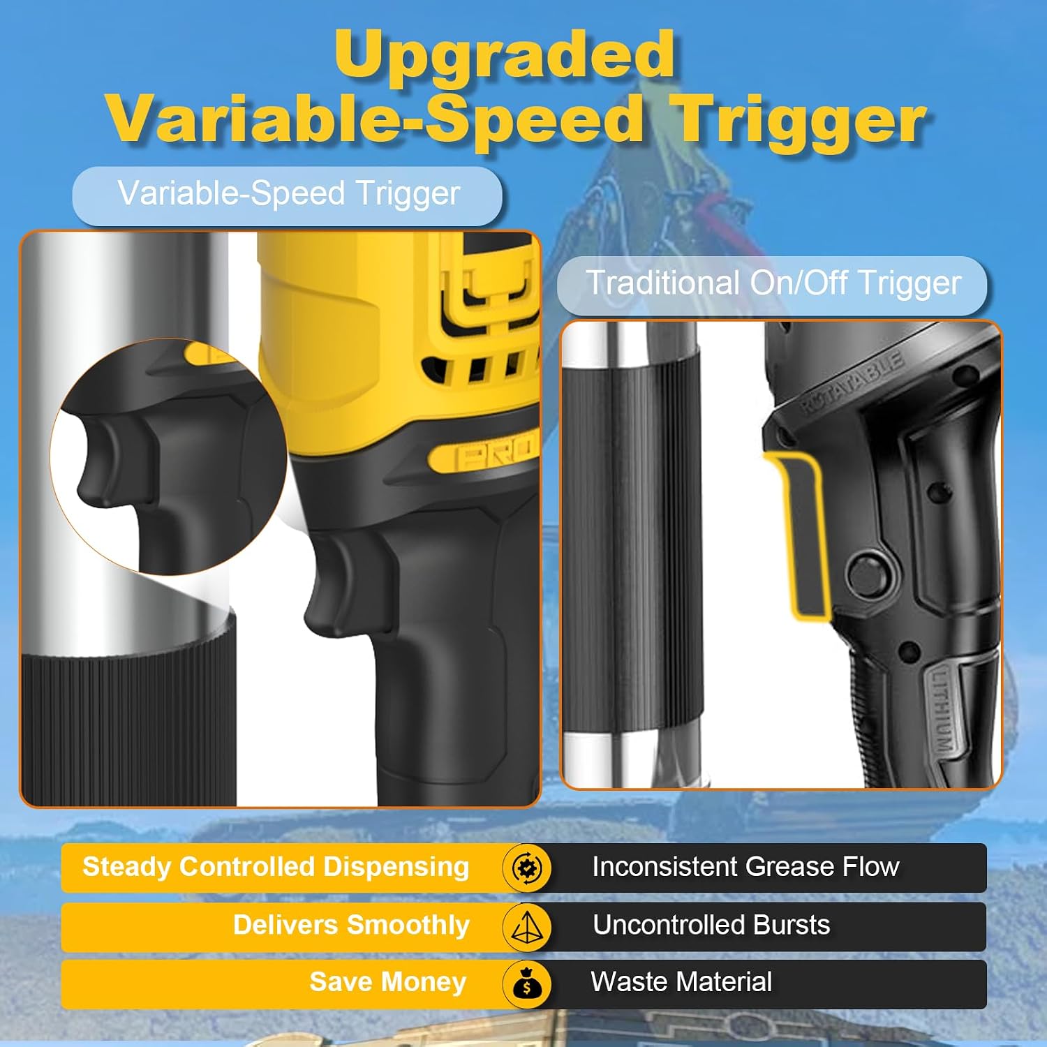 Electric Grease Gun Compatible with DeWalt 20V Battery, Variable Speed Triggers, 10000 PSI High-Pressure Cordless Grease Gun Works with Bulk & Cartridge Grease, 39" Hose & 4 Couplers (Tool Only)