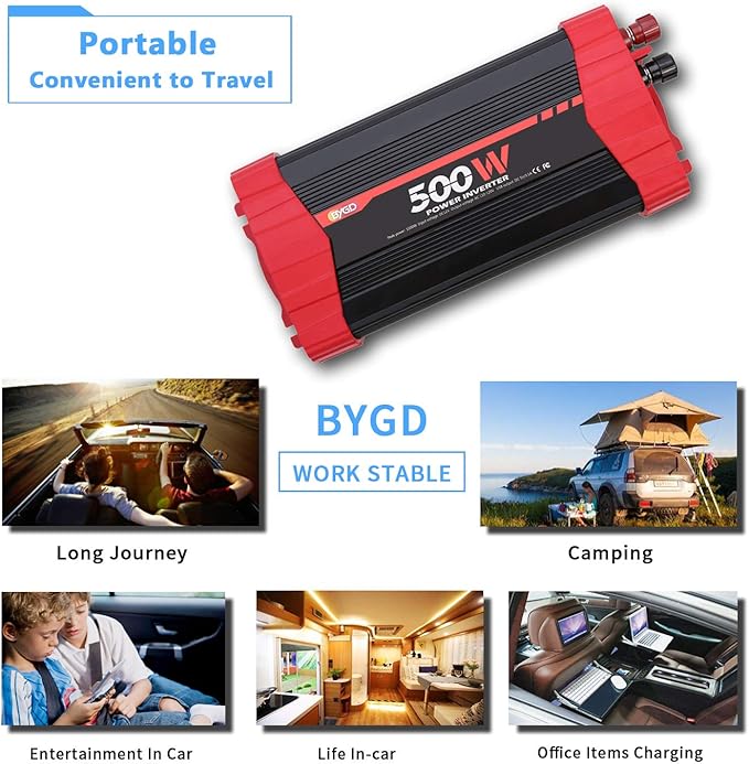 BYGD 500W Power Inverter, Car Charger Adpater DC 12V to AC 110V Car Power - Image 4