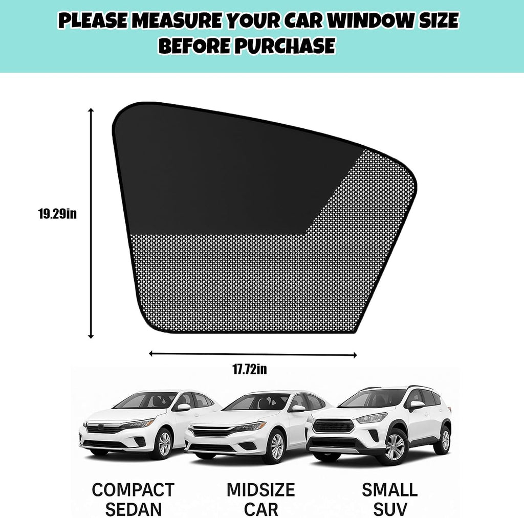 Car Window Shades 2 Pack, Upgraded 11-Magnet Car Sun Shade Side Window, Blackout & Mesh Panels for Front Side Windows, Blocks UV Rays & Heat for Driver and Passenger, Easy Install